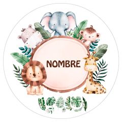 Papel de oblea - Nombre animalitos selva 20 cm - Impresión personalizada