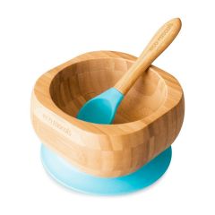 Bol con ventosa y cuchara azul - Madera de Bambú - Eco Rascals