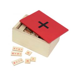 Caja de madera pequeña con operaciones para sumar - Montessori
