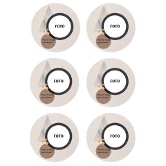 Papel de azúcar - 6 diseños iguales en Círculos de 8 cm Foto y Rótulo Diseño 1 - Impresión personalizada
