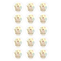 Papel de azúcar - 15 círculos iguales de 5 cm Nombre y rótulo Animalitos - Impresión personalizada