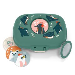 Fiambrera compacta polipropileno verde Pingüinos (sin BPA) 600 ml - Monbento