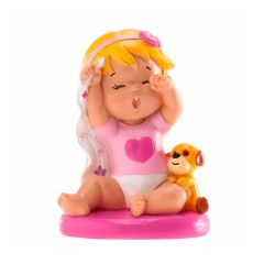 Figura niña bebé con perrito 10 cm - Dekora