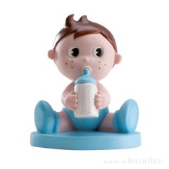 Figura niño bebé de bautizo con biberón 10 cm - Dekora