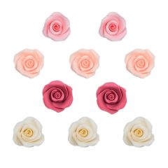 Flores rosas de azúcar colores variados 5 cm (10) - Sin gluten - Dekora
