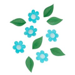 Flores azules y hojas verdes de oblea (11) - Wilton