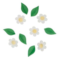 Flores blancas y hojas verdes de oblea (11) - Wilton