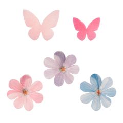Mariposas rosas y flores rosas y azules de oblea (8) - Sin gluten - Dekora
