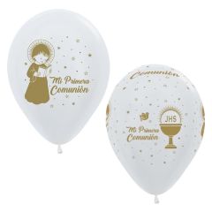 Globos Mi primera comunión blanco perlado y dorado (12) - Sempertex
