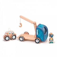 Grúa con coche de madera y tela - Lilliputiens