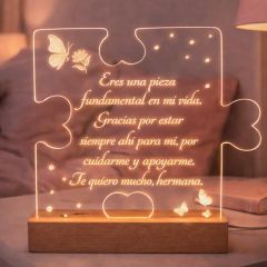 Lámpara personalizada puzle texto - Metacrilato y madera