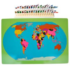 Mapa del mundo de madera con banderas - Montessori