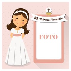 Papel de oblea - Mi Primera Comunión (rosa) con foto personalizada 20 cm - Impresión personalizada