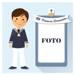 Papel de oblea - Mi Primera Comunión (azul) con foto personalizada 20 cm - Impresión personalizada