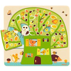 Puzle de madera encajable 3 niveles Casita árbol 12 piezas - Djeco