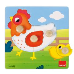 Puzle de madera encajable gallina 4 piezas - Goula