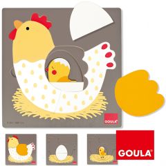 Puzle de madera encajable 3 niveles Gallina 7 piezas - Goula