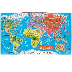 Puzle mapamundi magnético 92 piezas: regiones del mundo - Janod