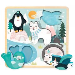 Puzle de madera con texturas Animales de los Polos 5 piezas - Vilac
