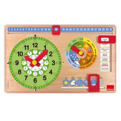 Reloj y calendario escolar de madera rectangular - Goula