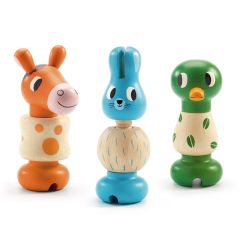 Animales de madera atornillados gato, burro y pájaro (3) - Djeco