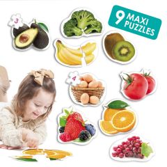 Set de 9 maxi puzles siluetas: Alimentos sanos - Akros