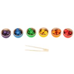 Set de cuencos y bolitas de madera colores arcoíris - Grapat