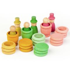 Set de muñecos Nins®, Magos, anillas y monedas de madera Aguamarina Primavera - Grapat