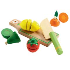 Set frutas, vegetales y tabla de madera para cortar - Djeco