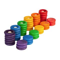 Set de muñecos Nins®, anillas y monedas de madera colores arcoíris - Grapat