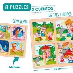Set puzles de madera con secuencias: Cenicienta y Los tres cerditos - Akros