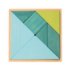 Tangram de madera azul y verde con librito - Grimm's