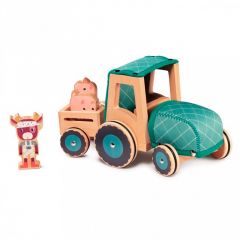 Tractor con remolque de madera y tela - Lilliputiens