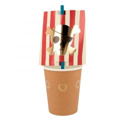 Vasos calaveras Piratas con pajita 250 ml (8) - Meri Meri