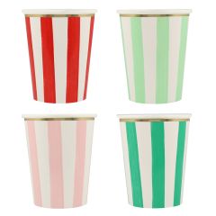 Vasos de papel rayas de colores Navidad 250 ml (8) - Meri Meri