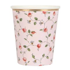 Vasos de papel rosas flores 250 ml (8) - Meri Meri