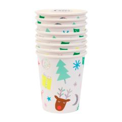 Vasos de papel renos y adornos Navidad 250 ml (8) - Meri Meri