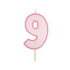 Vela rosa con purpurina número 9 - Modecor