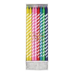 Velas largas multicolor con rayas blancas (24) - Meri Meri