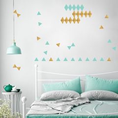 Vinilos triángulos dorados y menta (72) - Pom