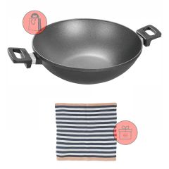 Wok antiadherente Titanium Nowo Inducción 32 cm - Aluminio fundido - Woll + REGALO paño