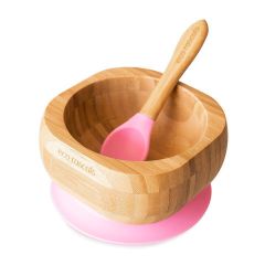 Bol con ventosa y cuchara rosa - Madera de Bambú - Eco Rascals