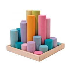 Cilindros de madera para construir colores pastel (25) - Grimm's