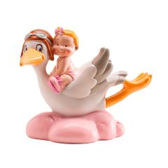 Figura cigüeña bebé niña 10 cm - Dekora