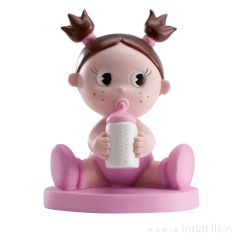 Figura niña bebé de bautizo con biberón 10 cm - Dekora