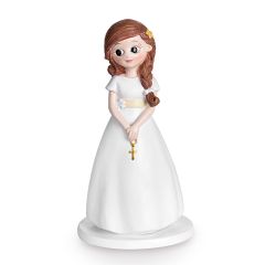 Figura niña de Comunión con rosario y trenza 16,5 cm - Modecor