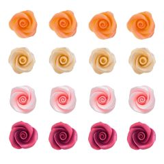 Flores rosas de azúcar colores perlados variados 4 cm (16) - Sin gluten - Dekora