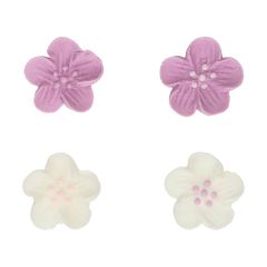 Flores de azúcar blancas y púrpuras 2,3 cm (24) - Funcakes