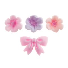 Flores y lazos rosas de azúcar (10) - Sin gluten - Dekora