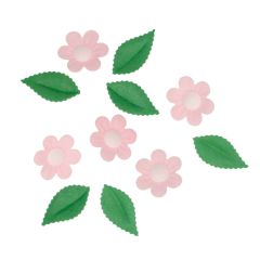 Flores rosas y hojas verdes de oblea (11) - Wilton